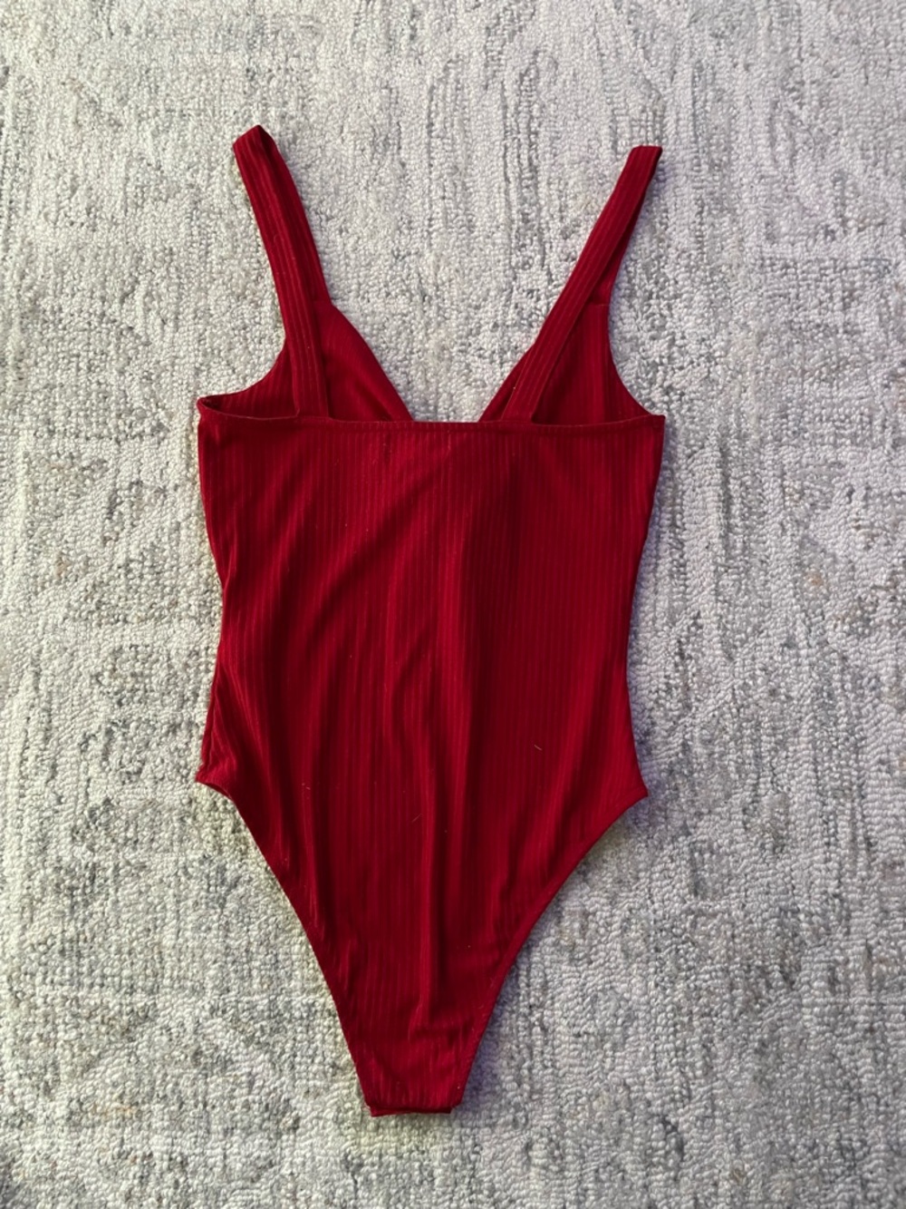Red Ribbed Knot-Front Bodysuit - Picture 2 of 2